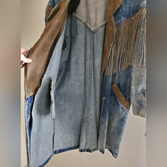 70s 80s Vintage Denim & Suede Western Jacket - Picture 14 of 16